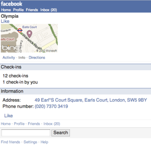 Facebook Places @ Olympia London